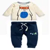 Barn höst våren bomull pojke kläder set applique raket mode långärmad toppar + fulla byxor baby kläder kostymer 210529