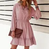Casual Dresses 2021 Autumn And Winter Long-sleeved Solid Color A-line Skirt Hedging Sexy Dress Product Waist V-neck Lantern Sleeve Fashion