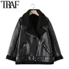 TRAF Women Fashion Dikke Warm Winter Bont Kunstleer Oversized Jacket Jas Vintage Lange Mouw Vrouwelijke Bovenkleding Chic Tops 211014