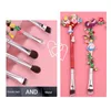 Cute Anime Alice Makeup Brush Set - 5pcs Wand Brushes Kit with Premium Synthetic Fiber Flower Handle for Blush, Foundation, Eyebrow, Eyeshadow, and Lips