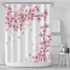 カーテンドレープピンクのシャワーブロッサム桃の花白い背景の女の子浴室防水ポリエステルスクリーン
