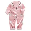 Barnens pyjamas Set Baby Boy Girl Clothes Casual Långärmad SleepWear Set Kids Tops + Pants Toddler Kläder Ställer 211023