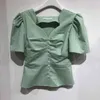 Camicia a quadri estiva fresca Donna Camicette corte Moda coreana Puff Manica corta Donna Crop Top Camisas Mujer 210514