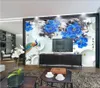 Fonds d'écran personnalisés Po Fond d'écran 3D Mural pour murs 3 D HD Bleu Pivoine Paon Fond Fleurs Papiers peints