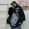 Rolig tecknad tryckta hooded tröja kvinnor Koreanska chic hajuku streetwear bf stor storlek lös mode 210608