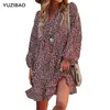 Yuzibao nova moda sexy mulheres manga longa vestido v pescoço babydoll plissado vestido