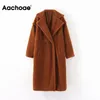 Aachoae Winter Casual Solid Teddy Coat Kvinnor Långärmad Fleece Long Jacket Slå ner Collar Lamb Fur Coat OuterWear ForRure 211019