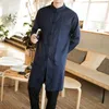 IEFB estilo chinês algodão cânhamo tamanho longo camisa longa camisa casual casual colarinho manga longa tang terno tops 9y6032 210524