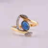 Azul branco zircon anel de pedra masculino fêmea amarelo ouro casamento banda jóias prometa anéis de noivado para homens