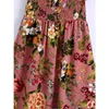 Pink Dress Woman Floral Print Midi Dresses Women Short Puff Sleeve Pleated Party Ladies Vintage Slits Sides 210430