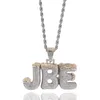Haute qualité couleur or argent Bling CZ lettres cursives nom personnalisé lettre de neige pendentif collier pour hommes femmes avec chaîne de corde de 3 mm 24 pouces