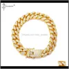 Link, Bracelets Jewelryout 12Mm Men Zircon Curb Cuban Link Hip Hop Jewelry Gold Color Thick Heavy Copper Bracelet Cz Chain 8" Drop Delivery 2