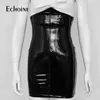 Echoine Sexy High Waist PU Leather Slim Skirt Women Black Chest Up Back Zipper Bodycon Mini Skirts Womens Party Club Pencil Skir X0428