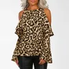 Damskie Bluzki Koszule Kobiety Leopard Drukowane 2022 Wiosna Jesień Czeski Czeski Seksowne Off Ramię O Neck Flare Rękaw Topy Casual Blusas