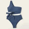 섹시한 비키니 여성 하이 허리 수영복 한 어깨 수영복 여성 단단한 세트 브라질 수영복 여름 해변 착용 XXL 210521