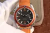 OMF Orange Keramisk Bezel Black Dial Cal 8500 A8500 Automatic Mens Watch Gummi Rem Klockor 232.32.46.21.01.001 (Svart Balanshjul) 2021 Puretime M15