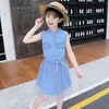 Szczupła dżinsowa kamizelka dżinsowa Sukienki Lato Koreańskie nowe dziewczyny Casual Cienkie Sundress Dzieci Cute Gaze Princess One Piece Clothing X423 Q0716