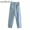 Tvättade blå jeans vår sommar hög midja brett benkvinnor fotled längd denim byxor kvinnlig rå hem casual byxor 210604