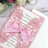 2021 Elegant New 5*7 Pink Invitations Cards With Ribbon For Wedding Bridal Shower Engagement Birthday Graduation Party Invite