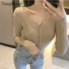 Singel breasted Women Full Sleeve Knapp V-Neck Sweater Knitted Basic Elasticity Pullovers Höst Spring Jumpers Ladies 210806