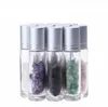 10 ml clear glazen roll op parfumflessen met verpletterde natuurlijke kristallen kwarts steen, kristallen roller bal zilver SN5454