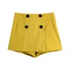 Femmes jaunes culottes femmes taille haute jupes trapèze vintage bouton design mini court 210430