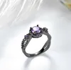 Anneaux de mariage taille 5-10 superbes bijoux 10KT or noir rempli rond coupe violet zircon cubique pierres simulées femmes anneau