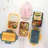 Bento Box Estilo Japonês para Crianças Estudante Recipiente De Alimentos Material De Palha De Trigo Almoço quadrado à prova de vazamento com compartimento 211104