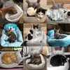 Leuke Cartoon Cat Bedden Matten Gezellige Warm Zachte Fleece Bed Sofa voor Kleine Honden Katten Wasbare Kat Kitten Kitty Houses PET-producten 210722