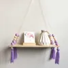 Nordic style beads colorful wood shelves with tassel Wall clapboard decoration Children room kids clothing store display stand 210705