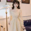 Court Vintage Square Collar Fairy Dres French Borduurwerk Lange Mouwen Maxi Fall Clothing Club Party 210604