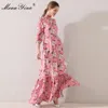 Robe de créateur de mode printemps été robe pour femme à manches longues imprimé fleuri Slim Maxi robes 210524