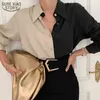 Puff Sleeve Women Blouse 2022 Spring Office Lady Button Turn Down Collar Shirts for Women Plus Size Ladies Fashion Clothing 220125