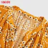 Женщины Tangada моды Желтые цветы Печати Негабаритные рубашки Платье с длинным рукавом Дамы MIDI Платье 5Z127 210609