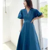 Robe à bulles élégante pour femmes été Midi dames à manches courtes fête torsadée es Vestidos Mujer Robe Femme 210608