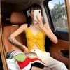 2021 Summer Women Short Sexy Low Cut Folds V-Neck With Halter Camisole Shirt Summer Office Lady Traf Crop Top Woman Y220308