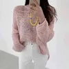 Thin Round Neck Sweater Mulheres Pullover Feminino Solto de Manga Longa Sunscreen Blusa Verão Verão Coreano Moda Roupas 210520