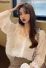Неослое Вышивка Цветочные Рубашки Летние Блузки Женщины Смотреть сквозь солнцезащитный крем Блуза Свободная корейская мода Blusas Mujer 94893 210422