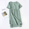 Yaz Sleepshirts Rahat Katı Renk Gazlı Bez Uzun Etek Ev Nightgowns kadın Yuvarlak Boyun Gecelik İnce Bölüm