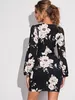 Surplice Neck Lantern Sleeve Self Belted Floral Dress SHE