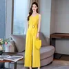 Summer Yellow Two Piece Sets Outfits Women Sleevless Vest And Wide Leg Pants Suits Korean Sexy Office Elegant Fashion 210513