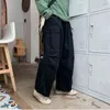 Houzhou Streetwear Calças de Carga Khaki Mulheres Coreano Moda Hippie Preto Largo Perna Calças para Feminino Kpop Oversize Jogadores 211115