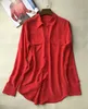 100% Silk Women Long Sleeve OL Shirt Double Pockets Soft ladies office wear Blouse Top 210317
