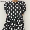 Polka dot jurk vrouwen losse o hals bladerdeeg mouw vrouwelijke jurken zomer mode uitgehold geplooid vestidos 1c795 210422