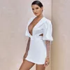 Ocstrade White Bodycon Dress Mulheres Manga Longa Bodycon Vestido Novo Moda Verão Sexy profundo V Neckless Club Festa Vestido 210325