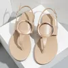 Damskie sandały clip palec kryształowy bling klamra kostka kostka damska sandał pu skóra lato kobiety mieszkania kobieta buty plażowe 2021