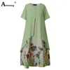 Aimsnug Mulheres Elegante Long Maxi Vestido Vintage Vestido Verão Verão Vestido de Praia 2020 Plus Size 5XL Senhoras Bohemian A-Line Vestidos Femme X0521