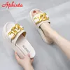 Aphixta New Platform Metal Chain Slippers Women Slides String Bead Beach Double Sole Sandals Female Buckle Slides Shoes K731