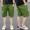 Fashioin Toddler Boys Cargo Pants Korean Teenage Loose Shorts Solid Color Sport Clothes for Children 4 8 12 14Y 210622