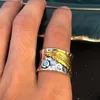 Fedi nuziali Vintage Leaf Finger per donne uomini Lake Blue Stone Party regali di gioielli di fidanzamento color oro bianco